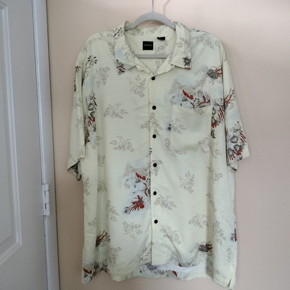 Arrow XL Butter Yellow Hawaiian Button Up Shirt Vacation Travel Cruise